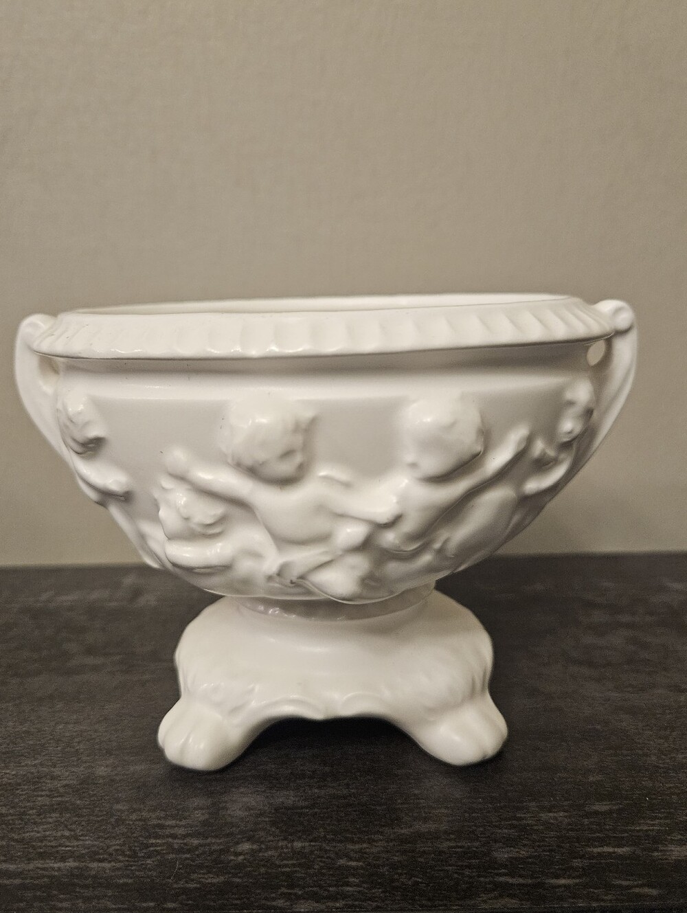 Vintage Inarco Japan White Cherub Footed Planter Bowl E-2274